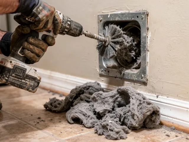 Certified Montclair Dryer Vent Cleaning technician performing dryer vent cleaning in Montclair